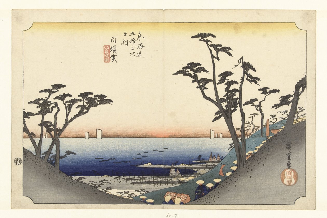 Shirasuka, bergafwaarts Shirasuka, shiomisaka no zu (název na objektu) De 53 stanic van de Tokaido (název série) Tokaido gojusan tsugi no uchi (název série na objektu) od Hiroshige (I) , Utagawa