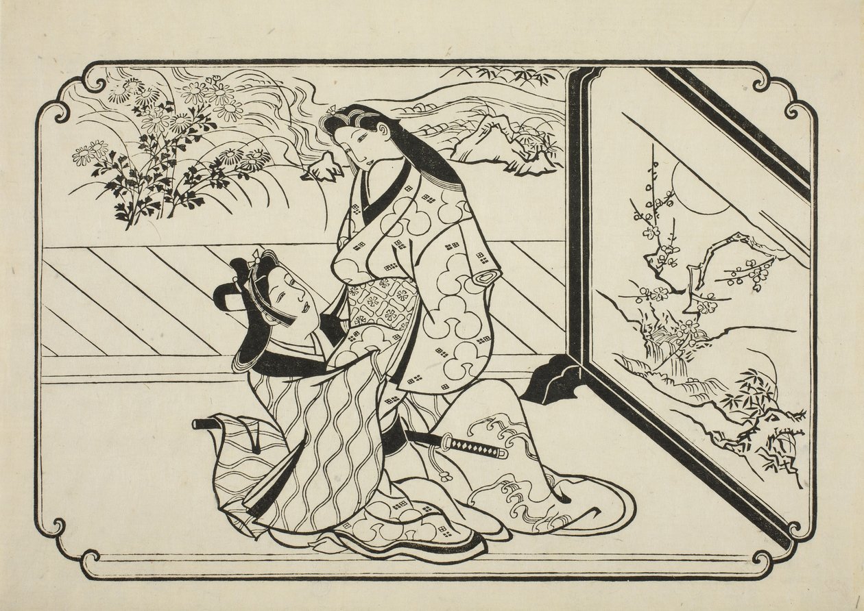 Za obrazovkou, c.1673-81 od Hishikawa Moronobu