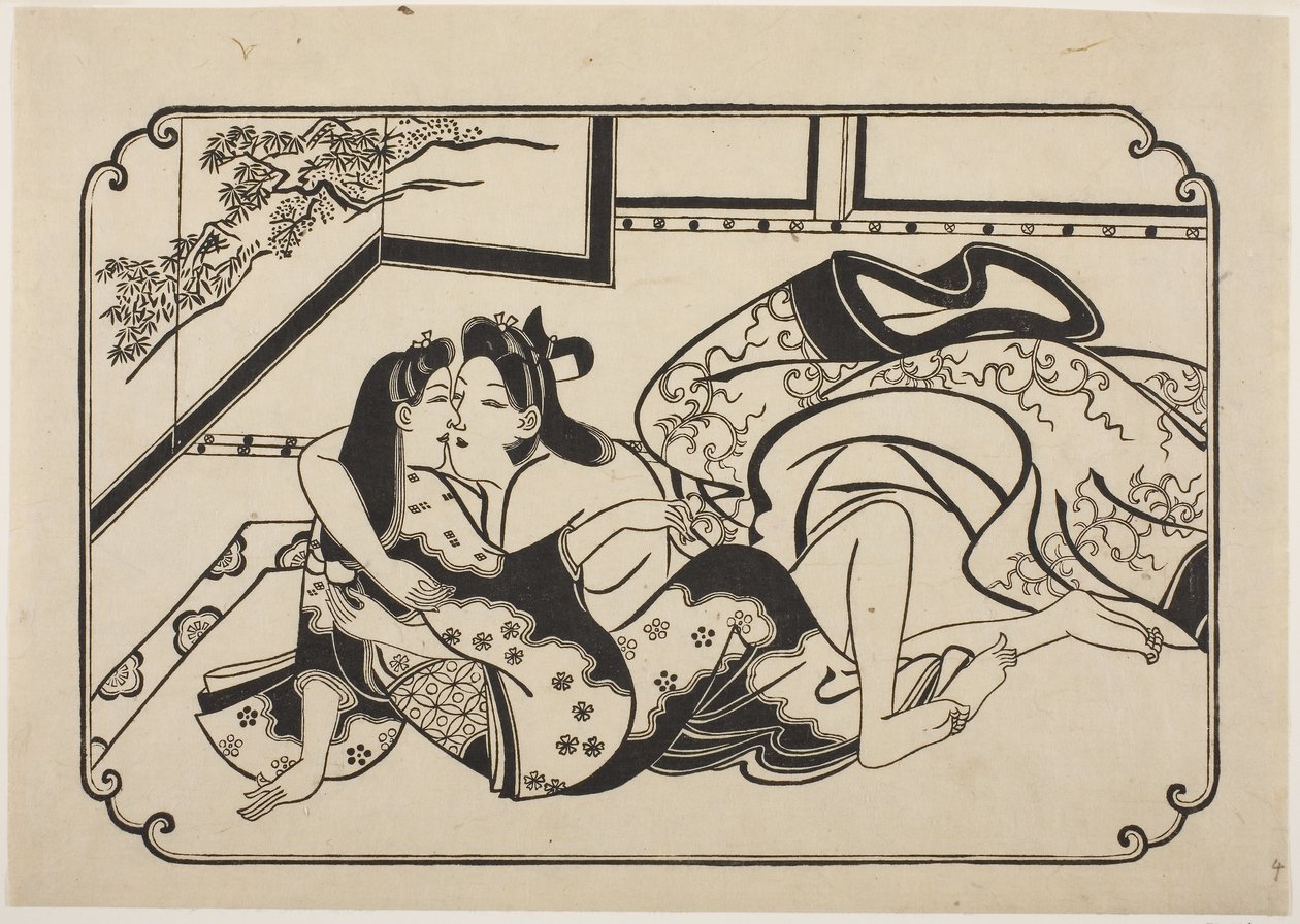 Flirting Lovers, cca 1673-81 (dřevěný tisk) od Hishikawa Moronobu
