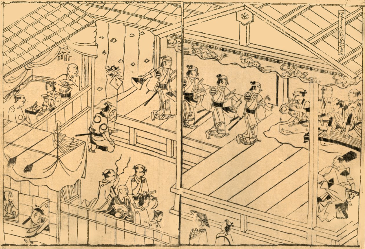 Představení Kabuki v korytě řeky Shijo, 1658, 1924. od Hishikawa Moronobu
