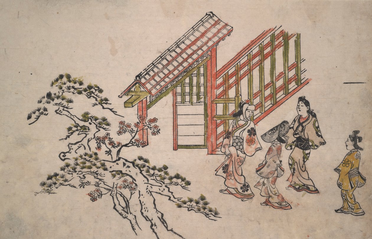 Nedaleko brány New Yoshiwara od Hishikawa Moronobu