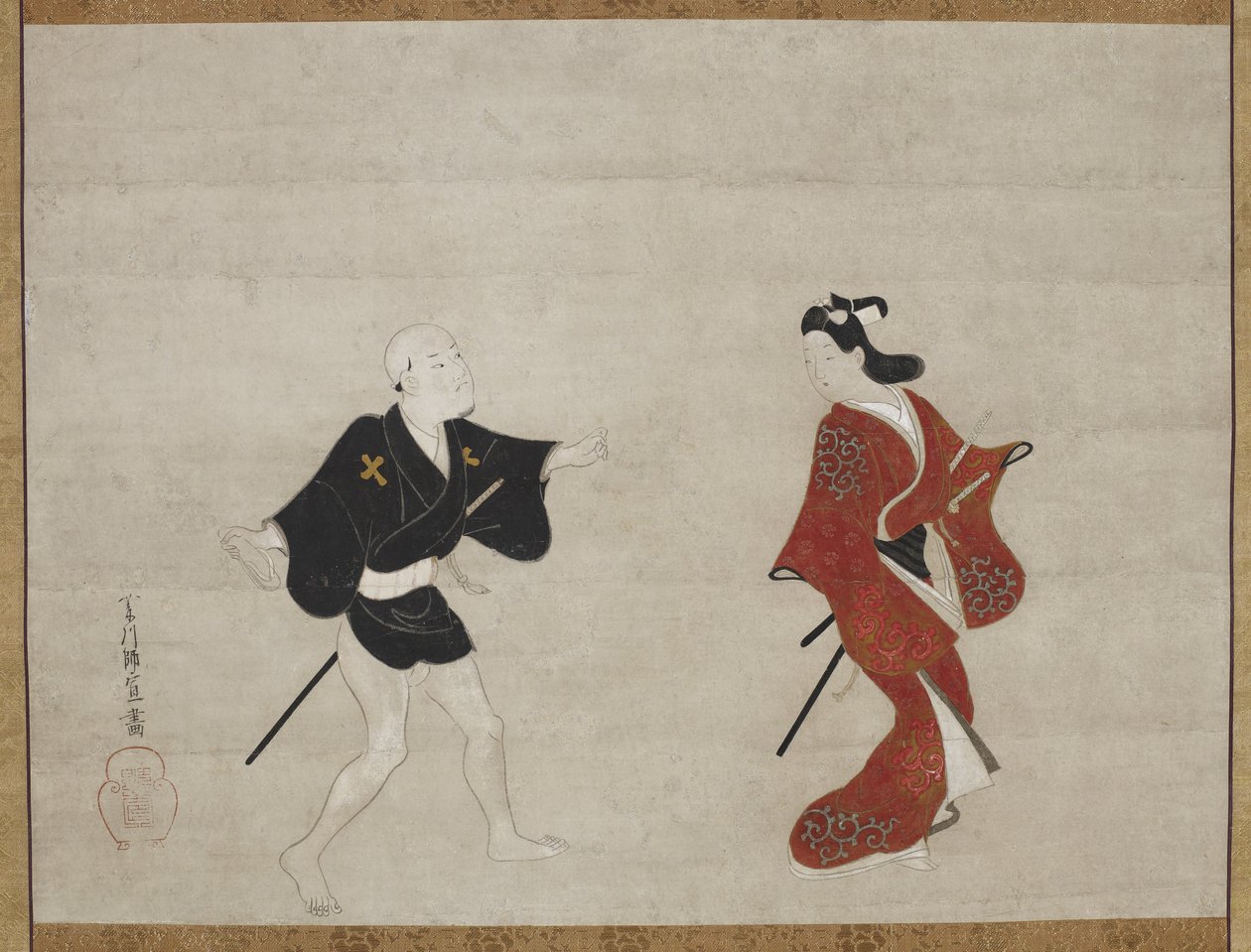 Nikuhitsu ukiyo-e: Samuraj a sluha jako mita Chuan-šigong a Čang Lien, kolem roku 1690. od Hishikawa Moronobu