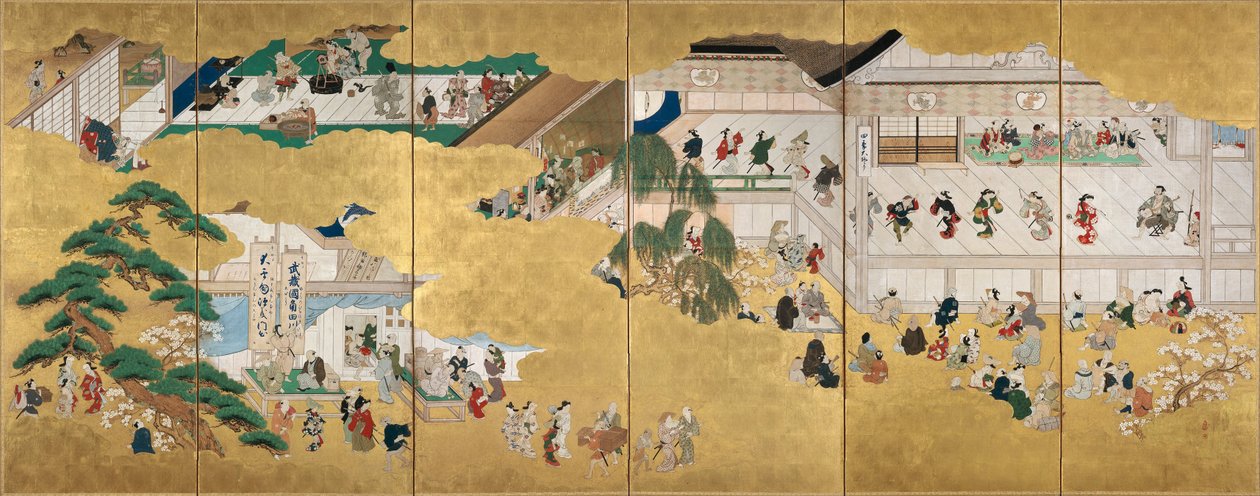 Výjevy z divadla kabuki Nakamura od Hishikawa Moronobu