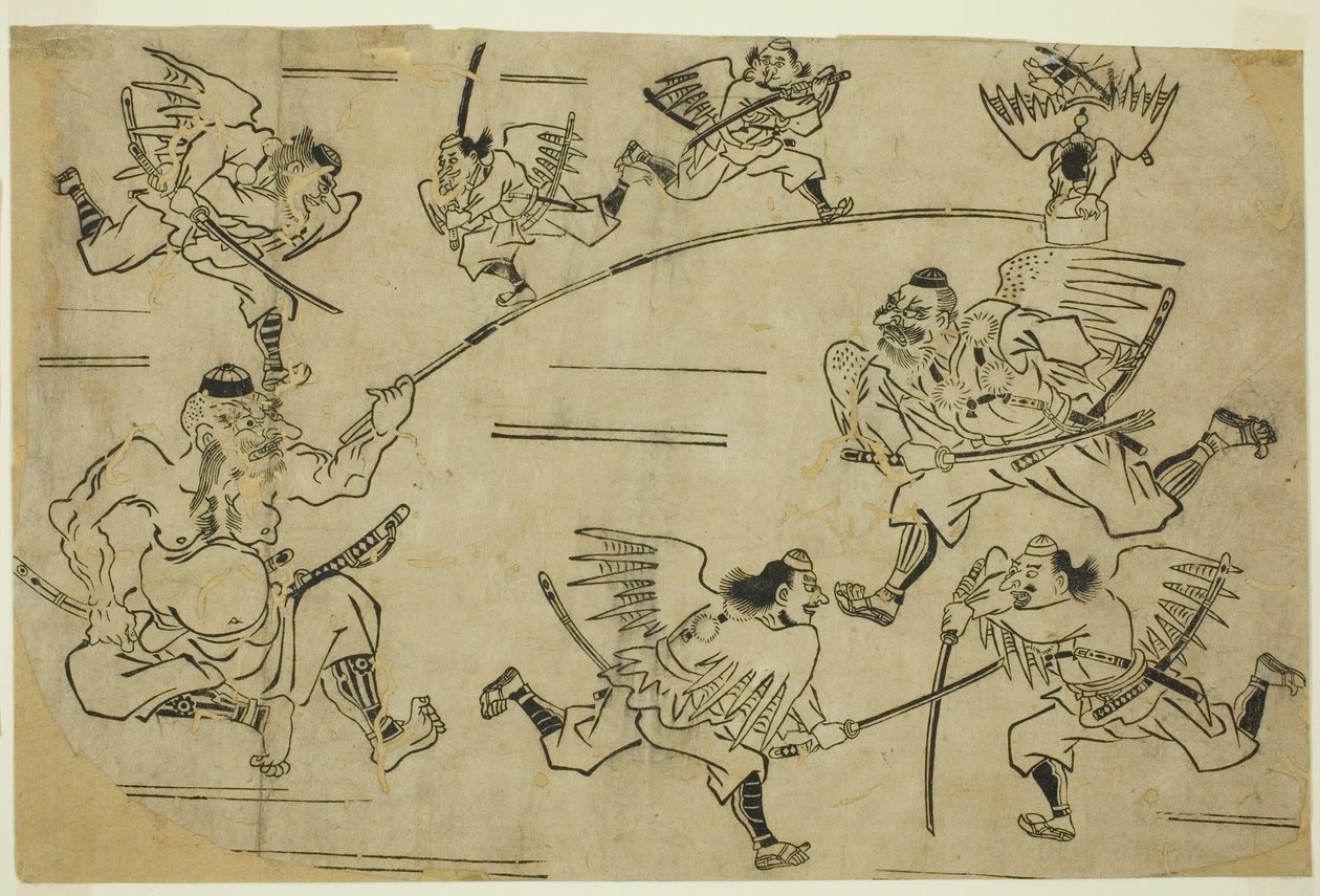 Král Tengu trénuje své žáky od Hishikawa Moronobu