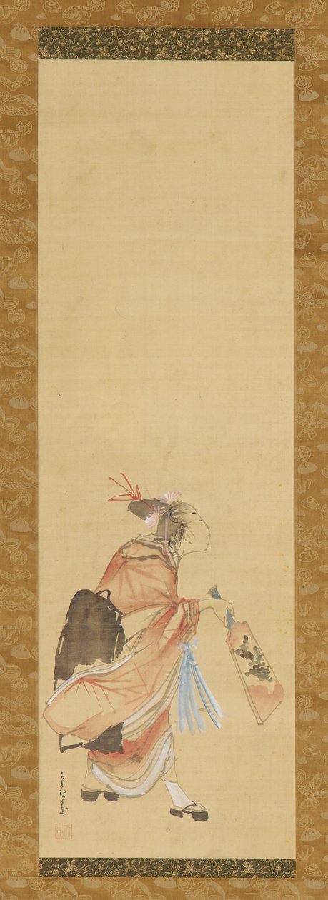 Dívka hrající bitevníku a pérák, 1615-1868. od Hishikawa Sori