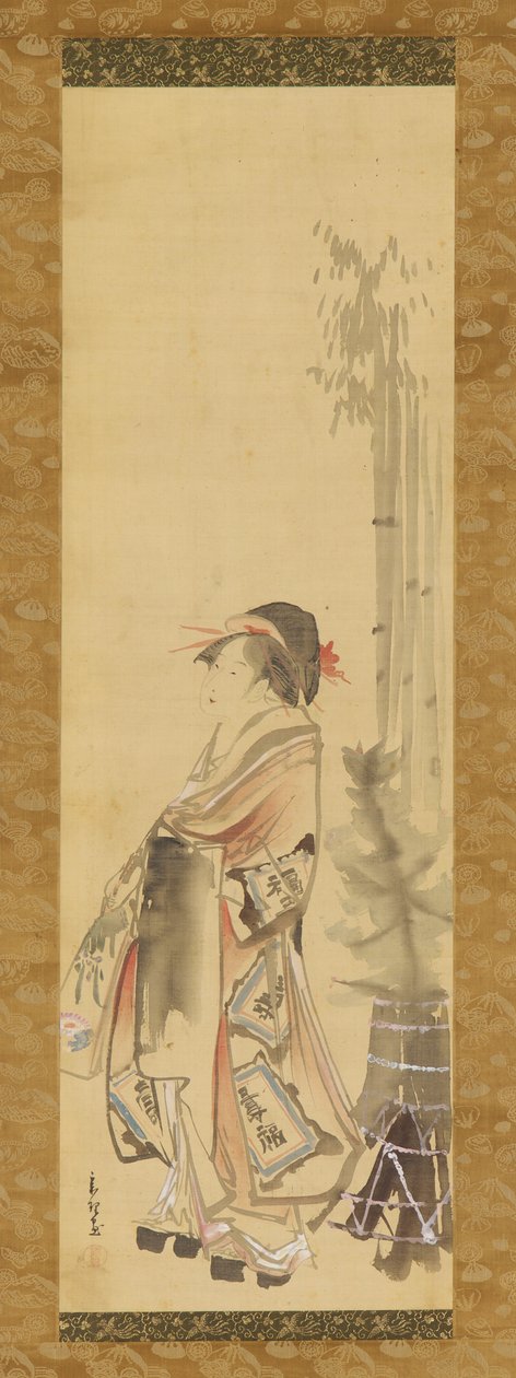 Dívka hrající bitevníku a pérák, 1615-1868. od Hishikawa Sori
