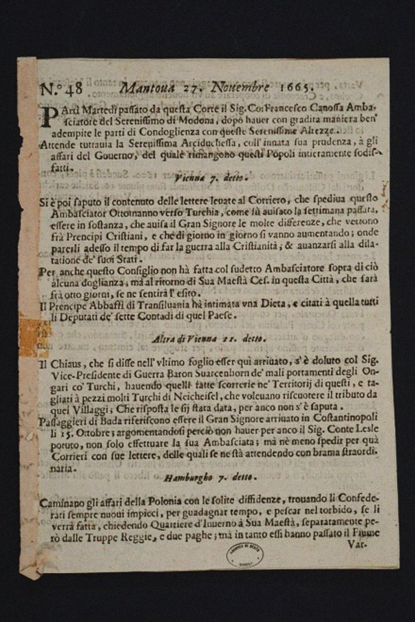Gazzetta di Mantova - nejstarší italské noviny, 1665 od Historic Object