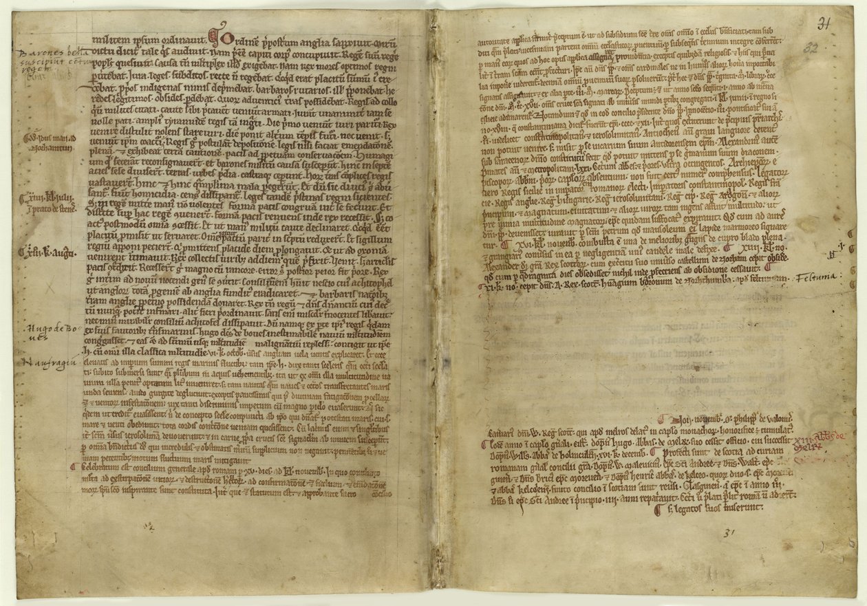 Veršovaný popis Magna Carta v Kronice opatství Melrose, 70. léta 13. století od Historical Document