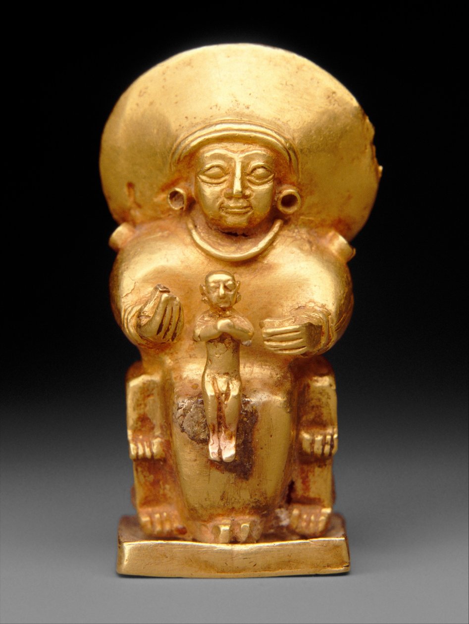 Sedící bohyně s dítětem, cca 1300 př. n. l. (zlato) od Hittite