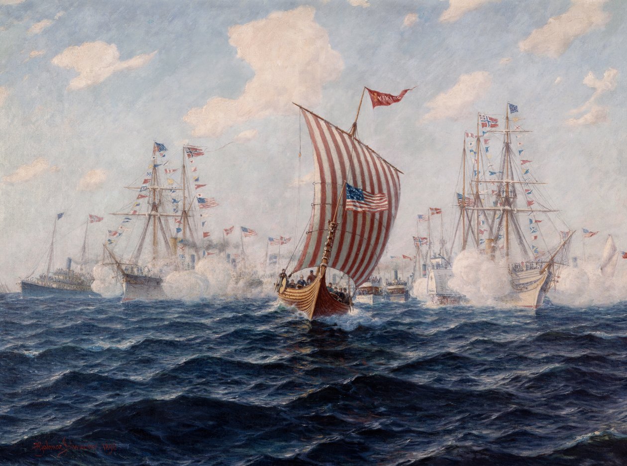 Loď Viking připlouvá do Chicaga po překročení Atlantiku od Hjalmar Johansen