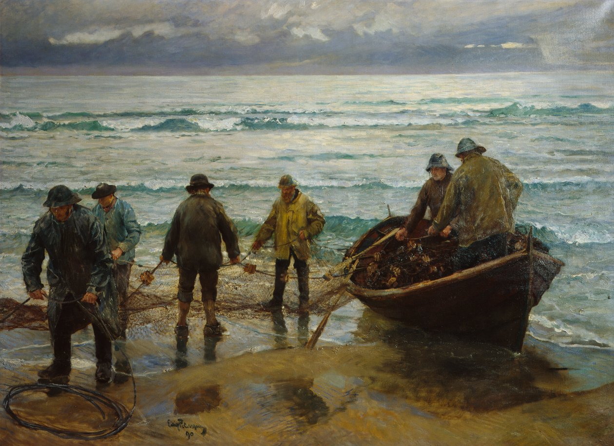 Rybáři lososů v Sele od Hjalmer Eilif Emanuel Peterssen