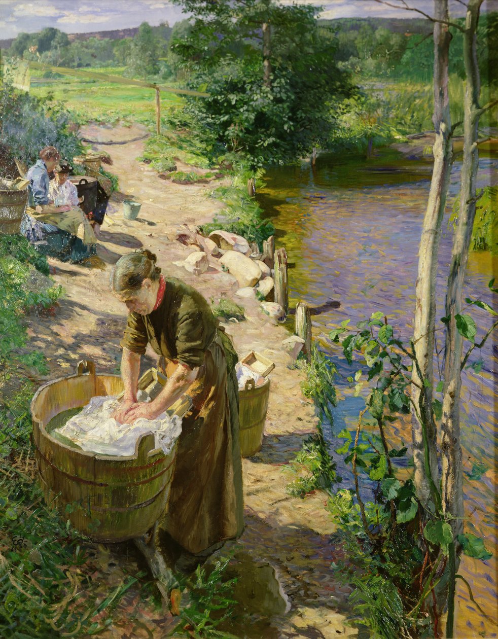 Mytí u řeky, Sandvika (olej na plátně) od Hjalmer Eilif Emanuel Peterssen