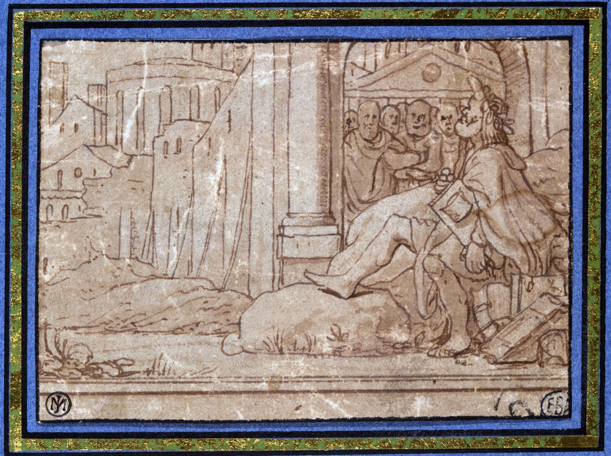 Moudrý (meditující). Kresba Hobbena. 16. století. od Hobben