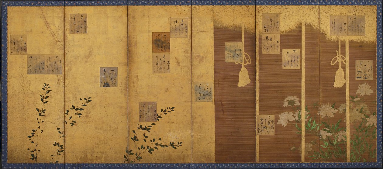 Skládací paravány s básněmi z antologie, Shin kokinshu, období Edo, c1624-1637. od Hon