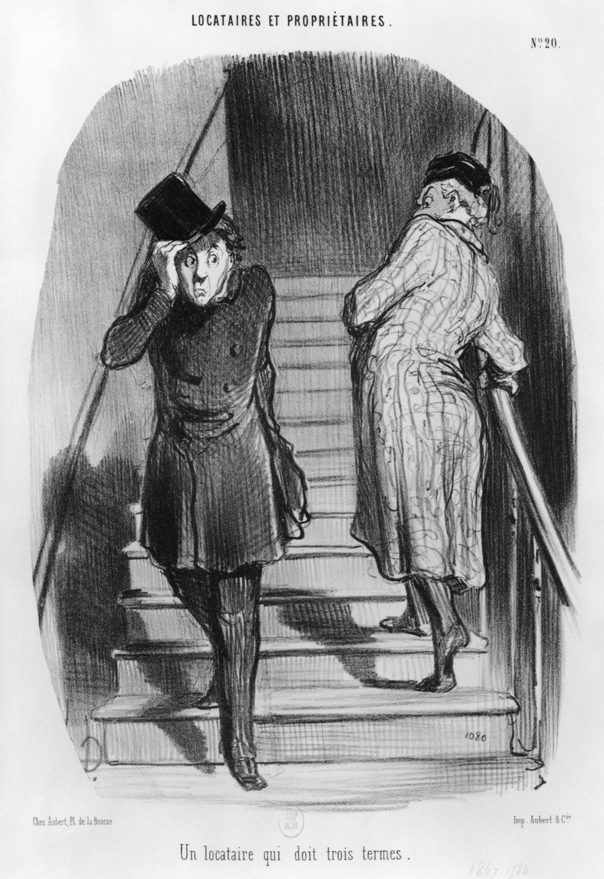 Nájemník, který dluží tři termíny, deska 20 ze série „Nájemci a vlastníci“, od Honoré Daumier