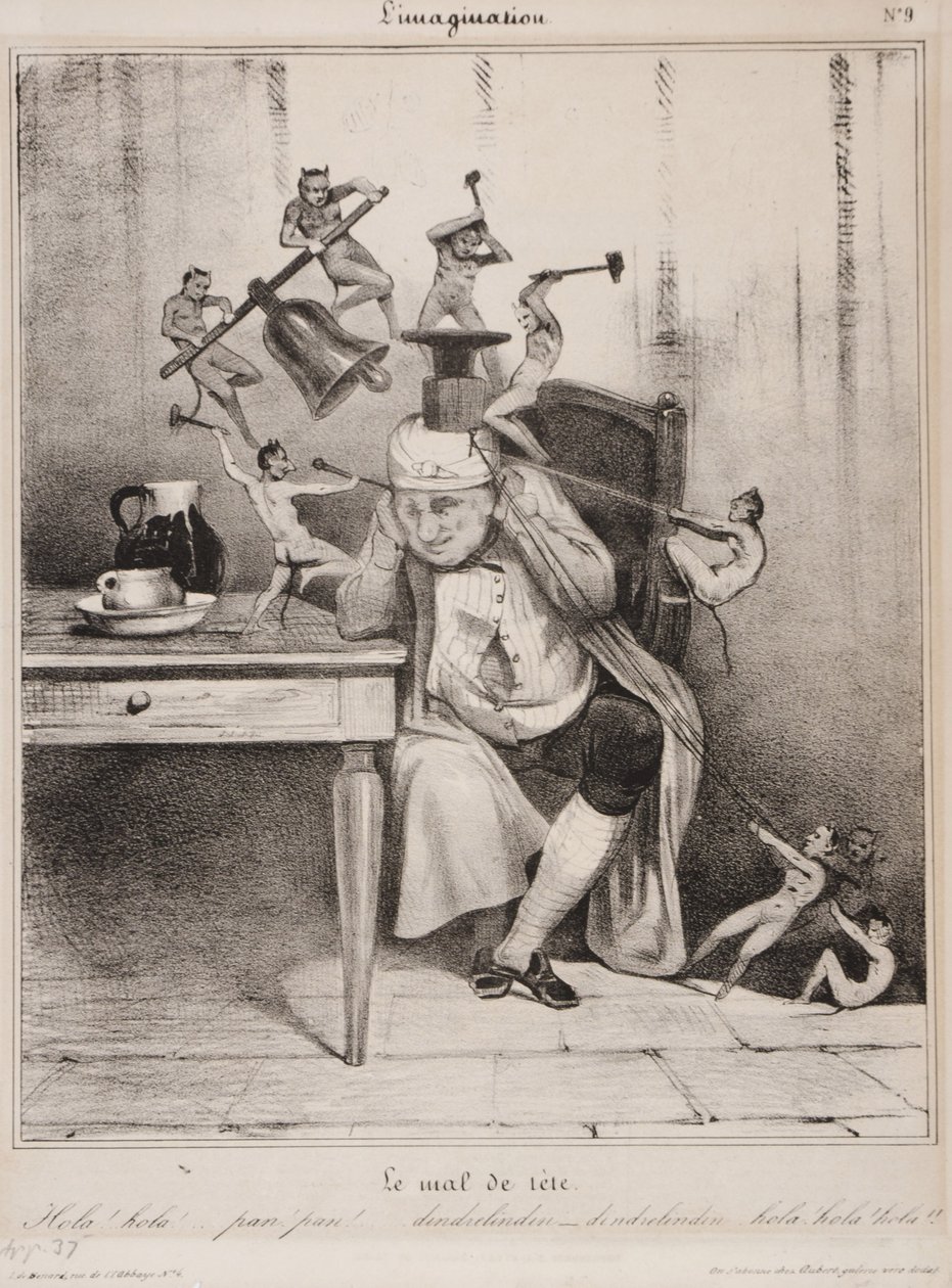 Bolest hlavy, 1833 (litografie) od Honoré Daumier