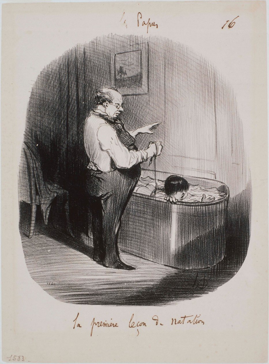 Les Papas- První lekce plavání od Honoré Daumier