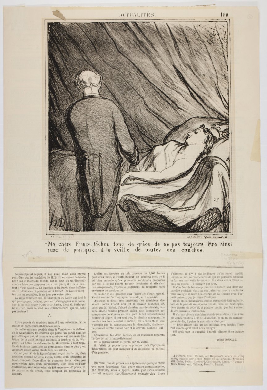 Má drahá Francie, snaž se být laskavá, abys vždy nepropadala takové panice, v předvečer svého porodu, 1870 od Honoré Daumier