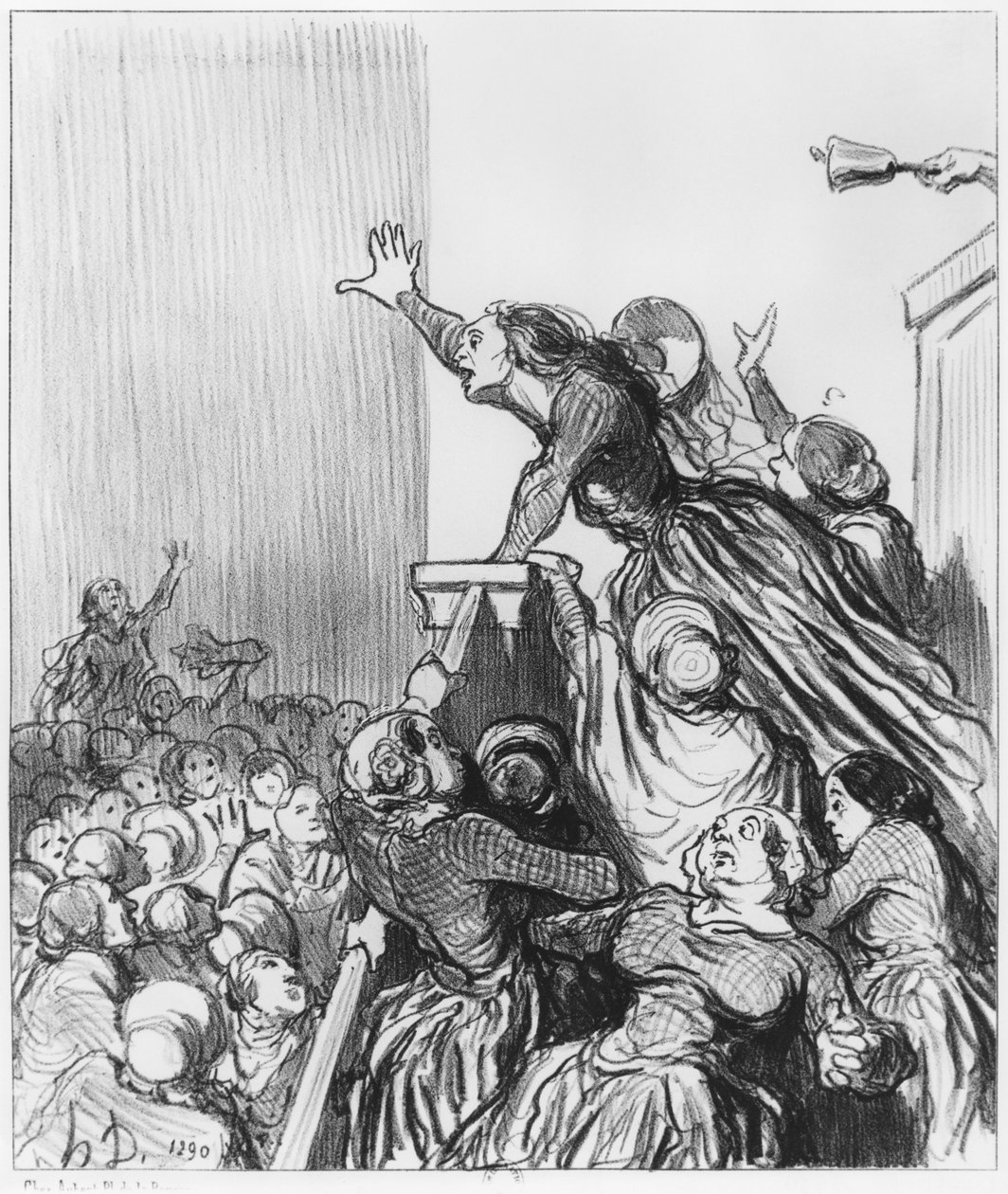 Série "Les Divorceuses", deska 1, ilustrace z "Le Charivari", 4. srpna 1848 od Honoré Daumier