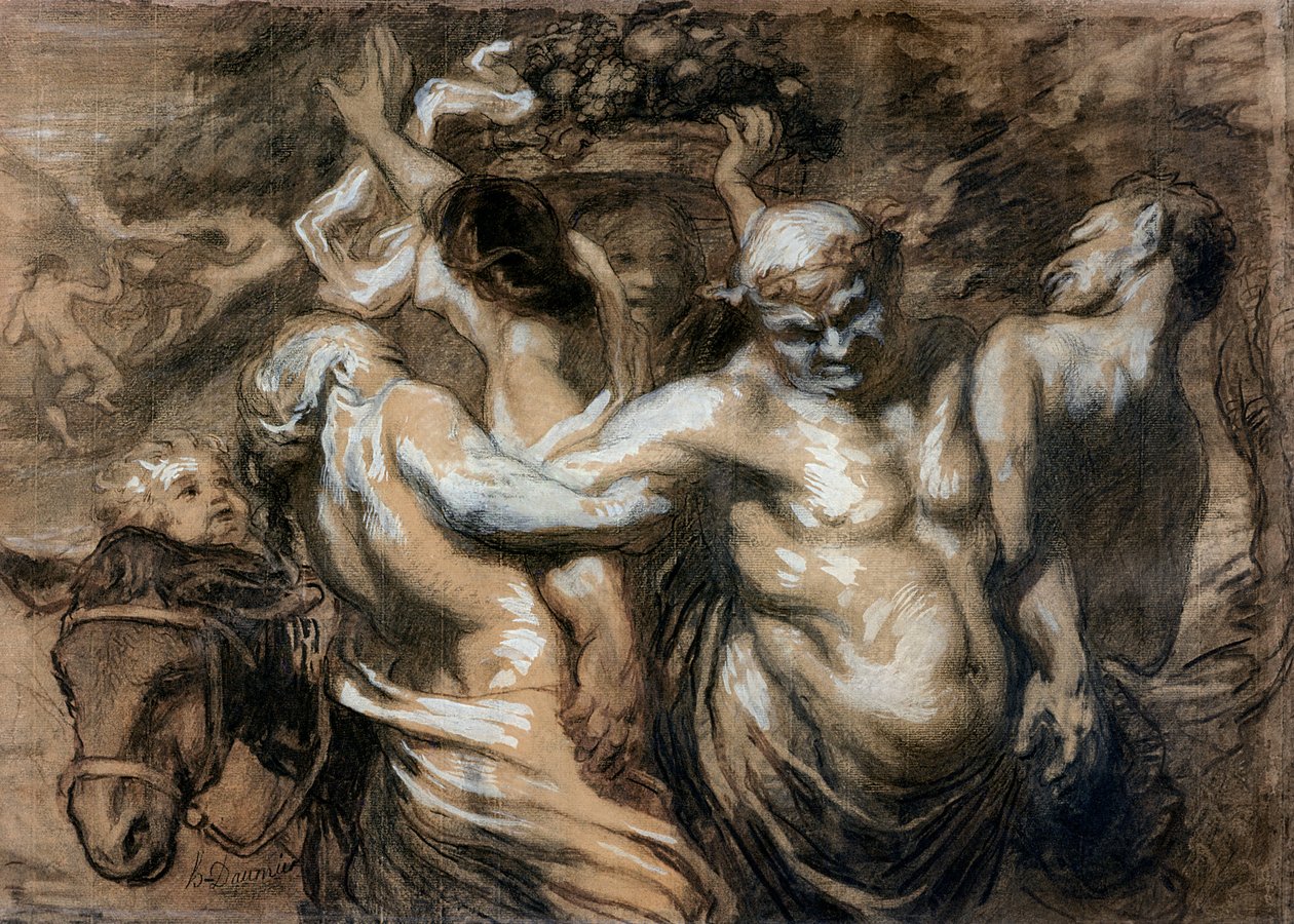 Drunken Silenus (uhlí a tělová barva na papíře) od Honoré Daumier
