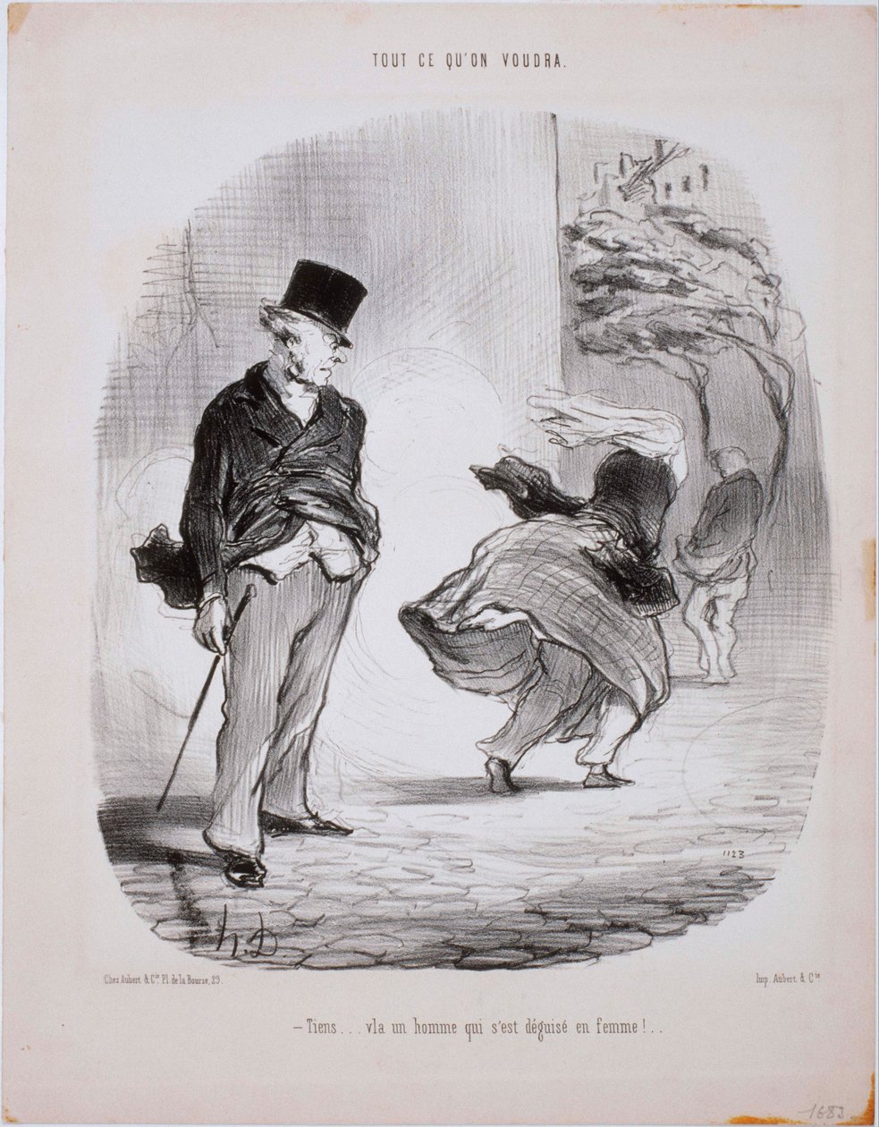 Cokoli chceme- Tady ... Tady přichází muž, který se převlékl za ženu ... od Honoré Daumier