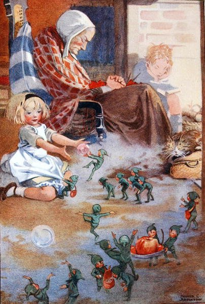 Ilustrace z „Pokladnice veršů pro školu a domov“, kterou vybrali M.G.Edgar & Eric Chilman (barevné lito) od Honor Charlotte Appleton