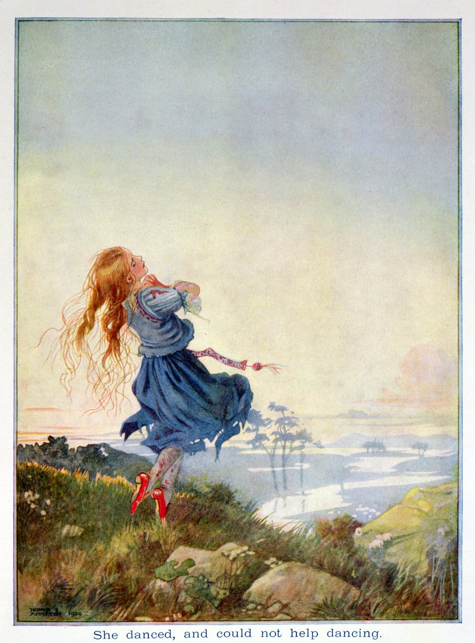 Tančila a nemohla pomáhat tanci z filmu „The Red Shoes“ ve vydání „Fairy Stories“ od Hanse Christiana Andersena (1805-75) 1920 (akvarel na papíře) od Honor Charlotte Appleton