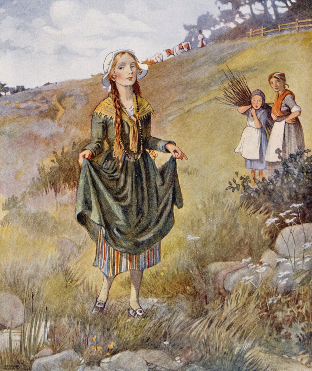Inger si tedy oblékla své chytré šaty a své nové boty z „Dívky, která šlapala po bochníku“ ve vydání „Pohádky“ od Hanse Christiana Andersena (1805-75) 1920 (akvarel na papíře) od Honor Charlotte Appleton