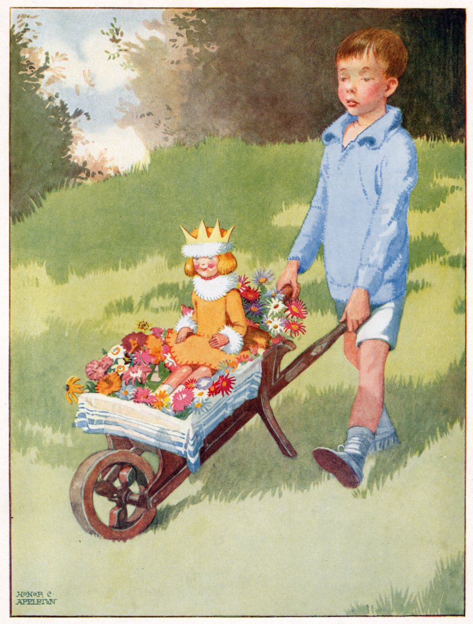 Princezna Celandine přijela v nádherném kočáru, ilustrace z „Josephine Keeps House“, vydané nakladatelstvím Blackie & Co. od Honor Charlotte Appleton