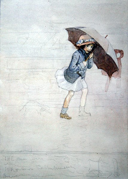 The Rain (akvarel s barvou těla a tužkou na papíře) od Honor Charlotte Appleton