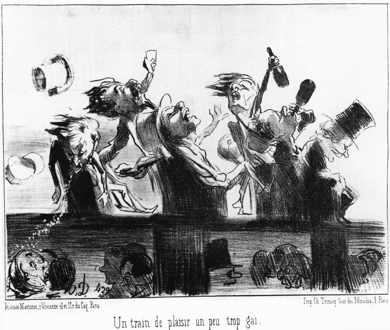 Zábavný vlak trochu příliš veselý: převzato z „“Les trains de Plaisir““, kreslených seriálů na železnici Honore Daumier (1808-1879). "Serenáda" od Honoré Daumier