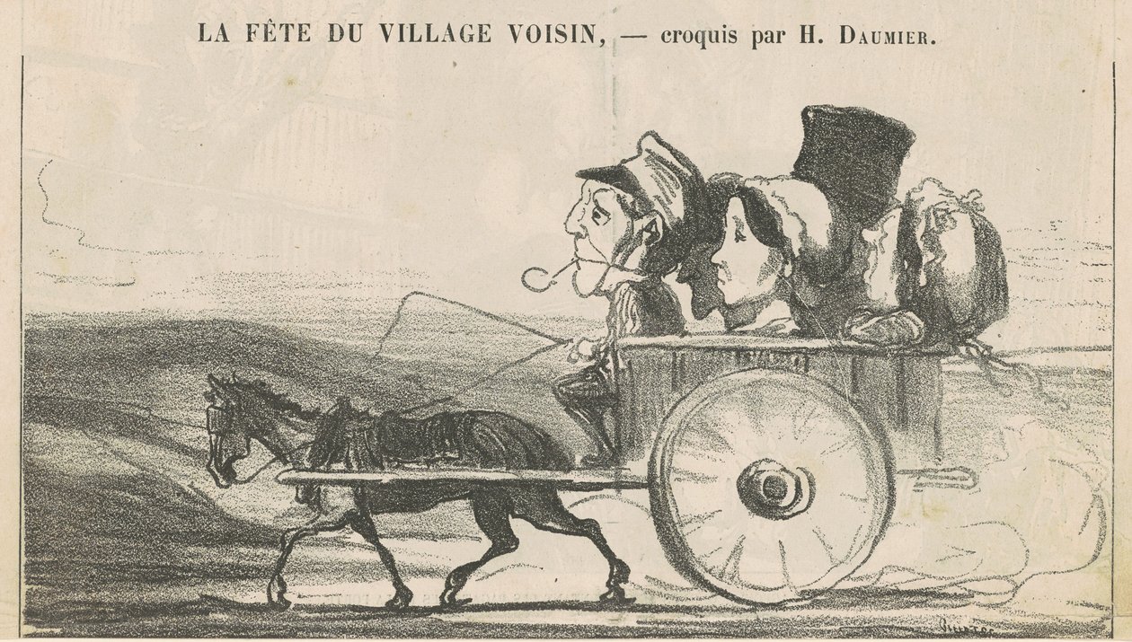 Na venkově žádné stávky kočích... (recto); Villagers Economies Contenting... (zpět) od Honoré Daumier