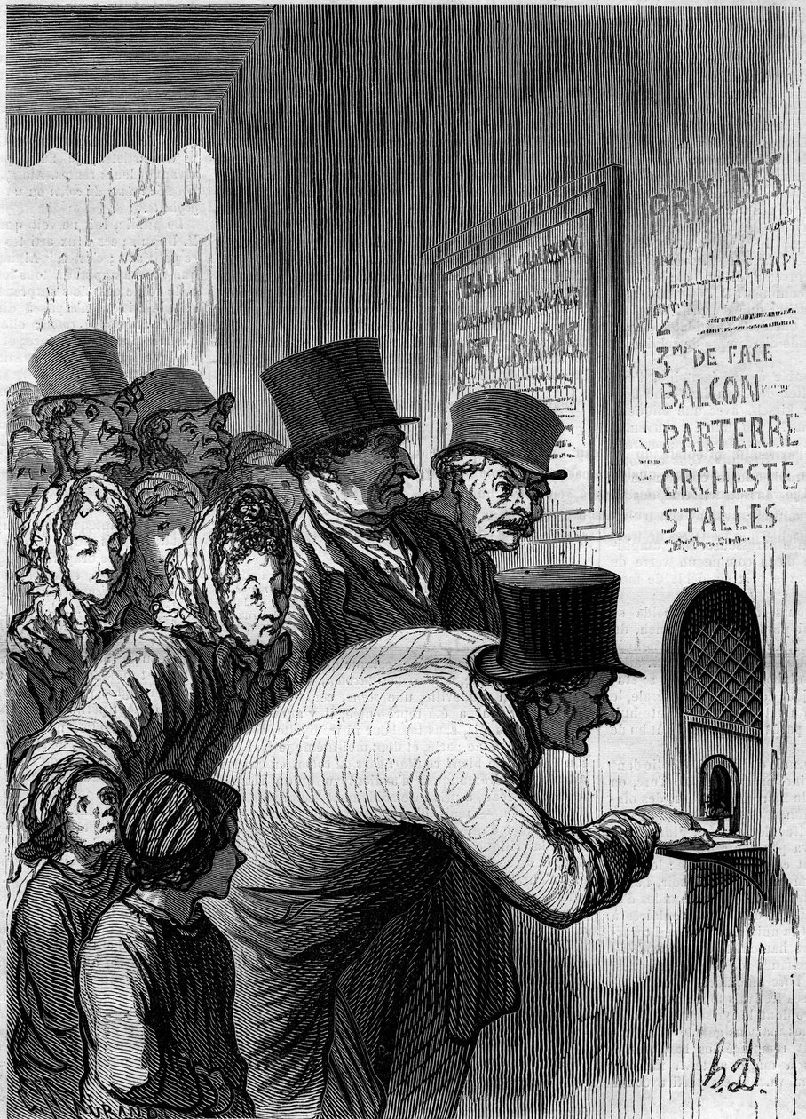 Okno divadla. Kreslený film Honore Daumier (1808-1879). Rytina v „“ Le Monde Illustré““ č. 269 ze 7. června 1862. od Honoré Daumier