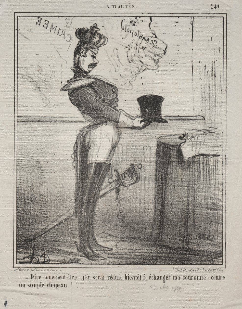 Aktuality (č. 249): Říká se, že se brzy snížím k výměně koruny za jednoduchý klobouk! od Honoré Daumier