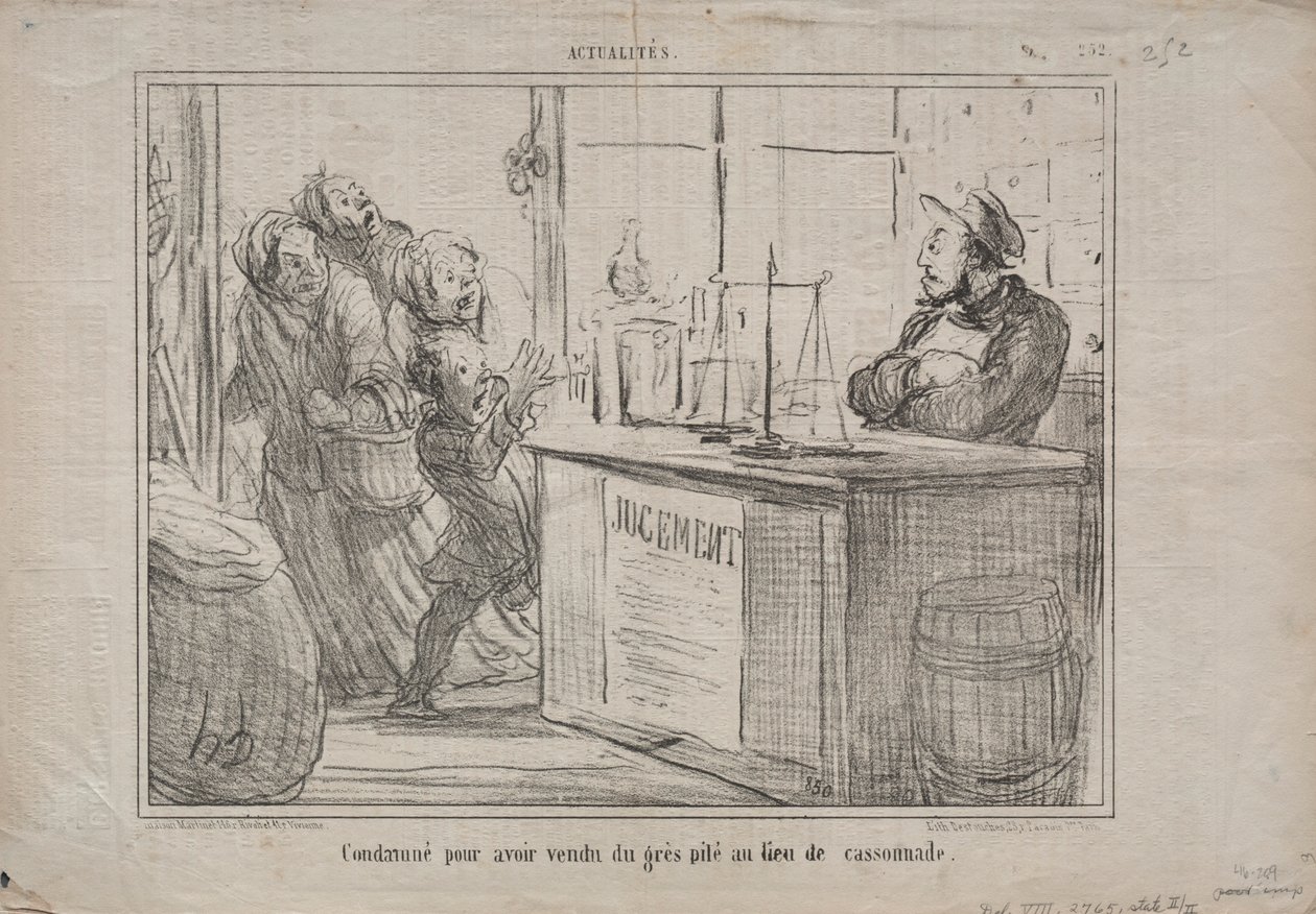 Aktuality č. 252: Odsouzen za to, že místo vlhkého hnědého cukru prodal hromadu písku, 1855. od Honoré Daumier