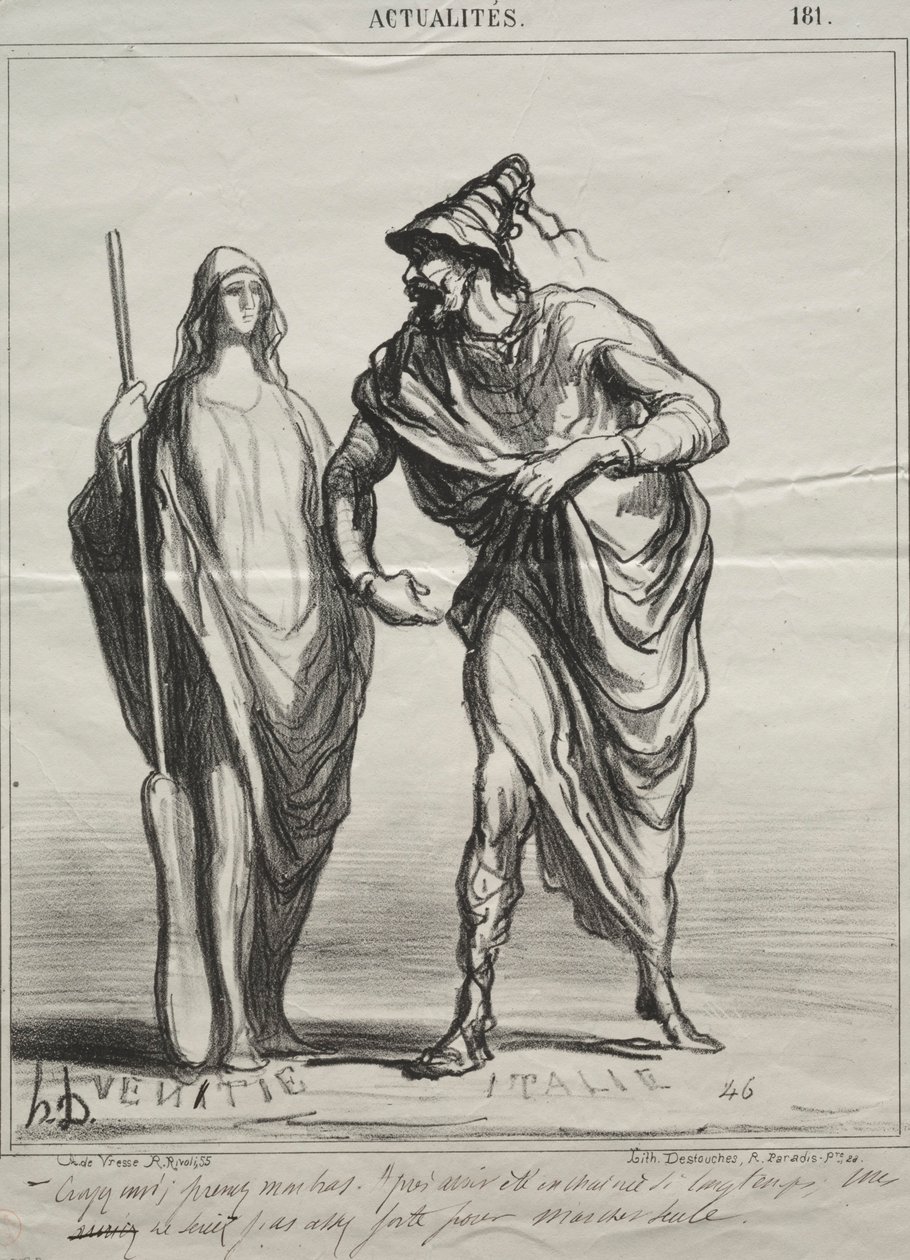Aktuality, deska 181: Za co mě máš! Vezmi mou paži, 1866. od Honoré Daumier