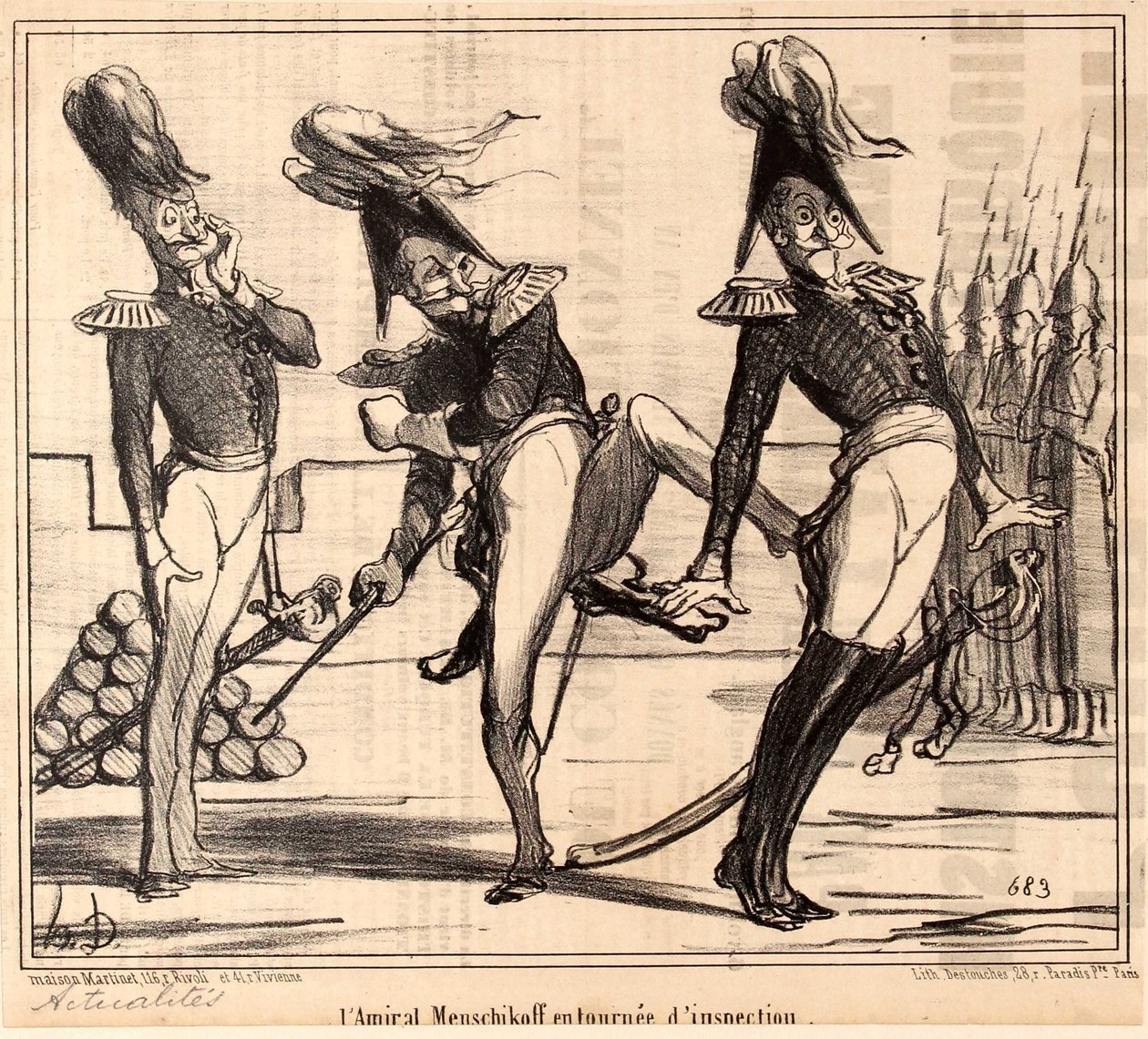 Admirál Alexander Sergejevič Menšikov na inspekční cestě, 1854. od Honoré Daumier