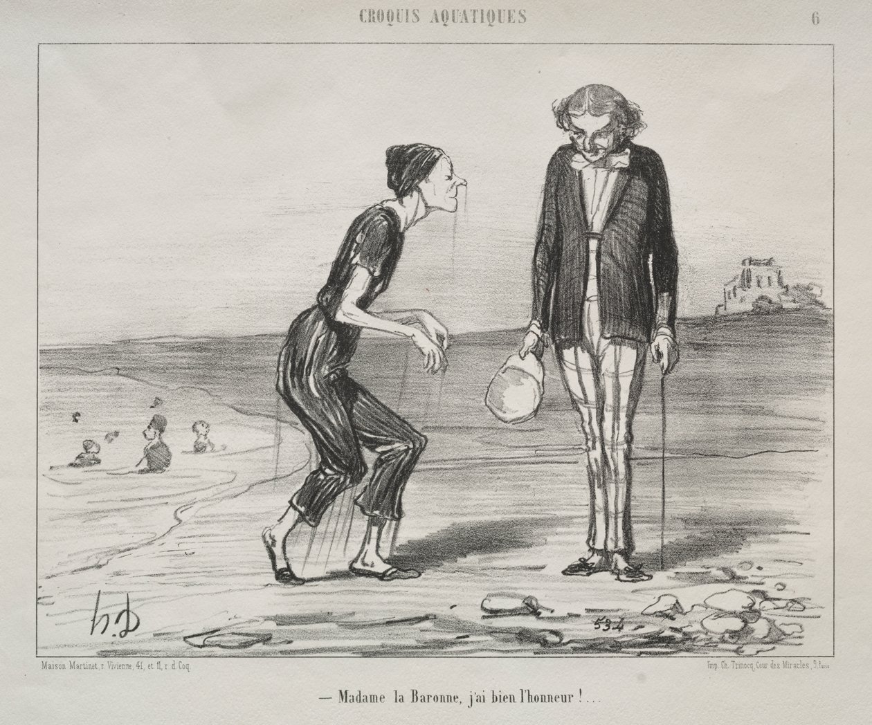 Aquatic Sketches, deska 8: Madame la Baronne, je mi ctí... od Honoré Daumier