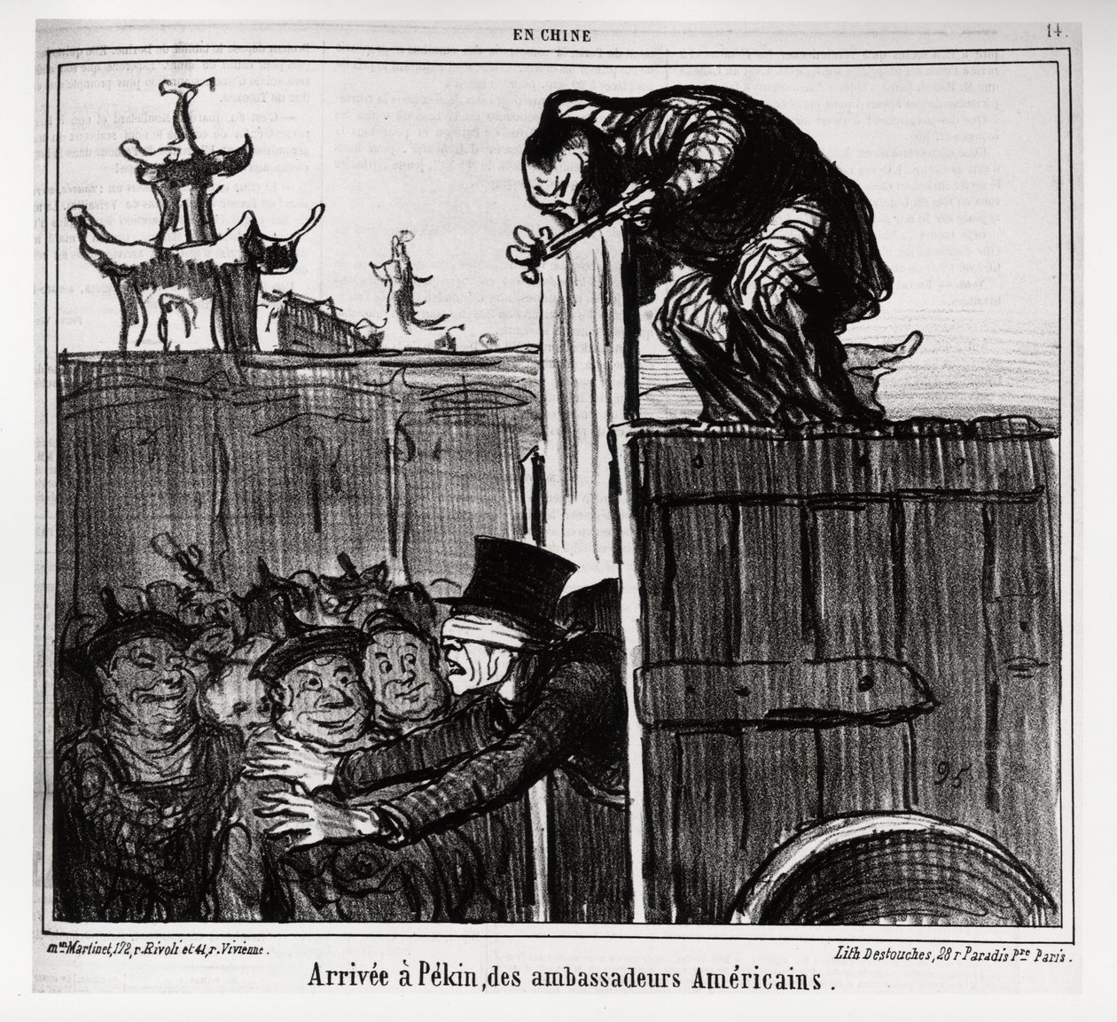 Do Pekinu dorazili američtí velvyslanci. V sérii En Chine, ilustrace Honore Daumier (1808-1879), publikované v „“ Charivari“, ze dne 13. října 1859. od Honoré Daumier