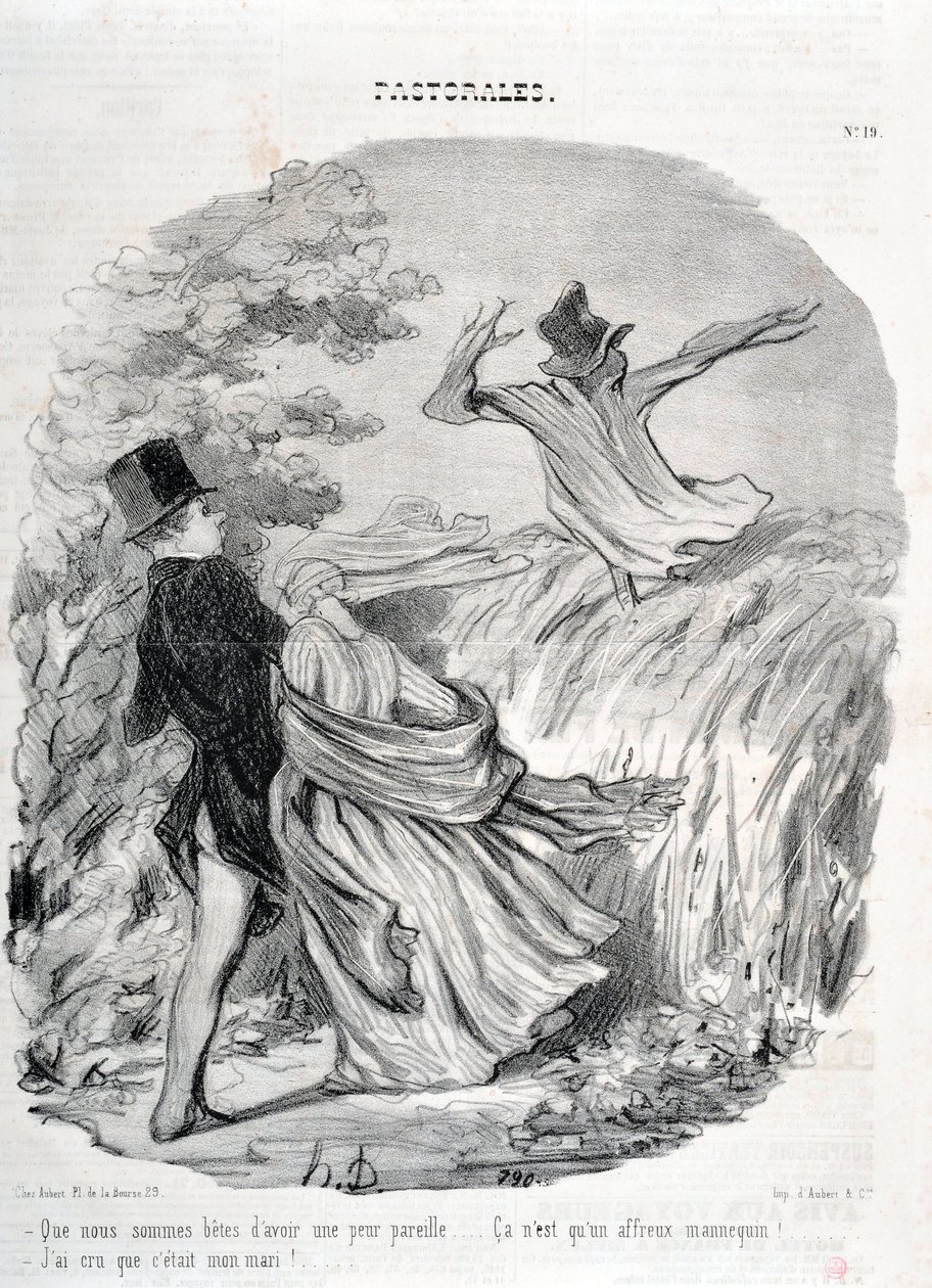Umělecké dílo Honore Daumiera (1808-1879). Charivari se datuje do roku 1845: Serie PASTORALES "" Jak jsme dobří, že máme takový strach... "Myslela jsem, že je to můj manžel!" MUZEUM VÝTVARNÉHO UMĚNÍ - PALACE LONGCHAMP, MARSEILLE od Honoré Daumier