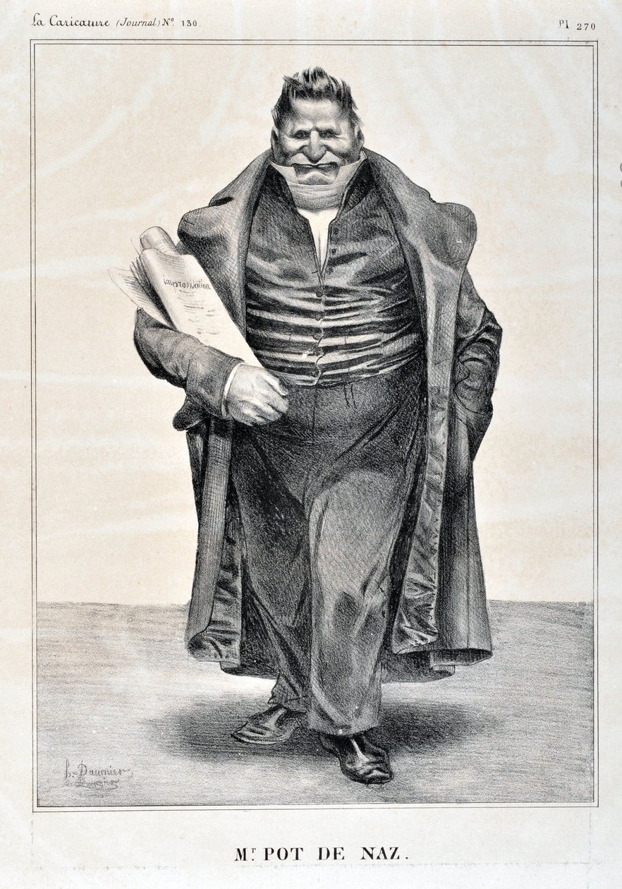 Dílo Honore Daumiera (1808-1879). Charivari z roku 1833: Serie Celebrites de la Caricature "M.Pot de Naz" MUSEE DES BEAUX ARTS - PALAIS LONGCHAMP, MARSEILLE od Honoré Daumier