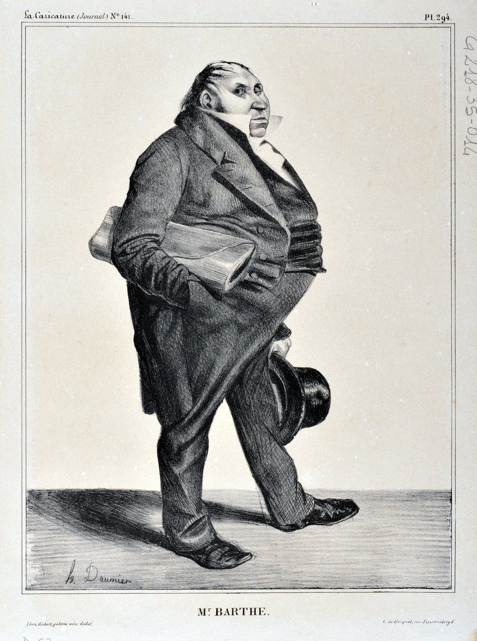 Umělecké dílo Honore Daumiera (1808-1879). Charivari pochází z roku 1833: Serie Celebrites de la Caricature “” M. Barthe”” MUZEUM VÝTVARNÉHO UMĚNÍ - PALAIS LONGCHAMP, MARSEILLE od Honoré Daumier