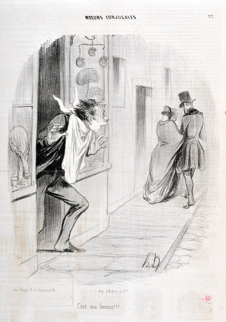 Umělecké dílo Honore Daumiera (1808-1879). Charivari pochází z roku 1840 Serie MORIES CONJUAL „“ Je to moje žena!!! “” MUZEUM VÝTVARNÉHO UMĚNÍ - PALACE LONGCHAMP, MARSEILLE od Honoré Daumier