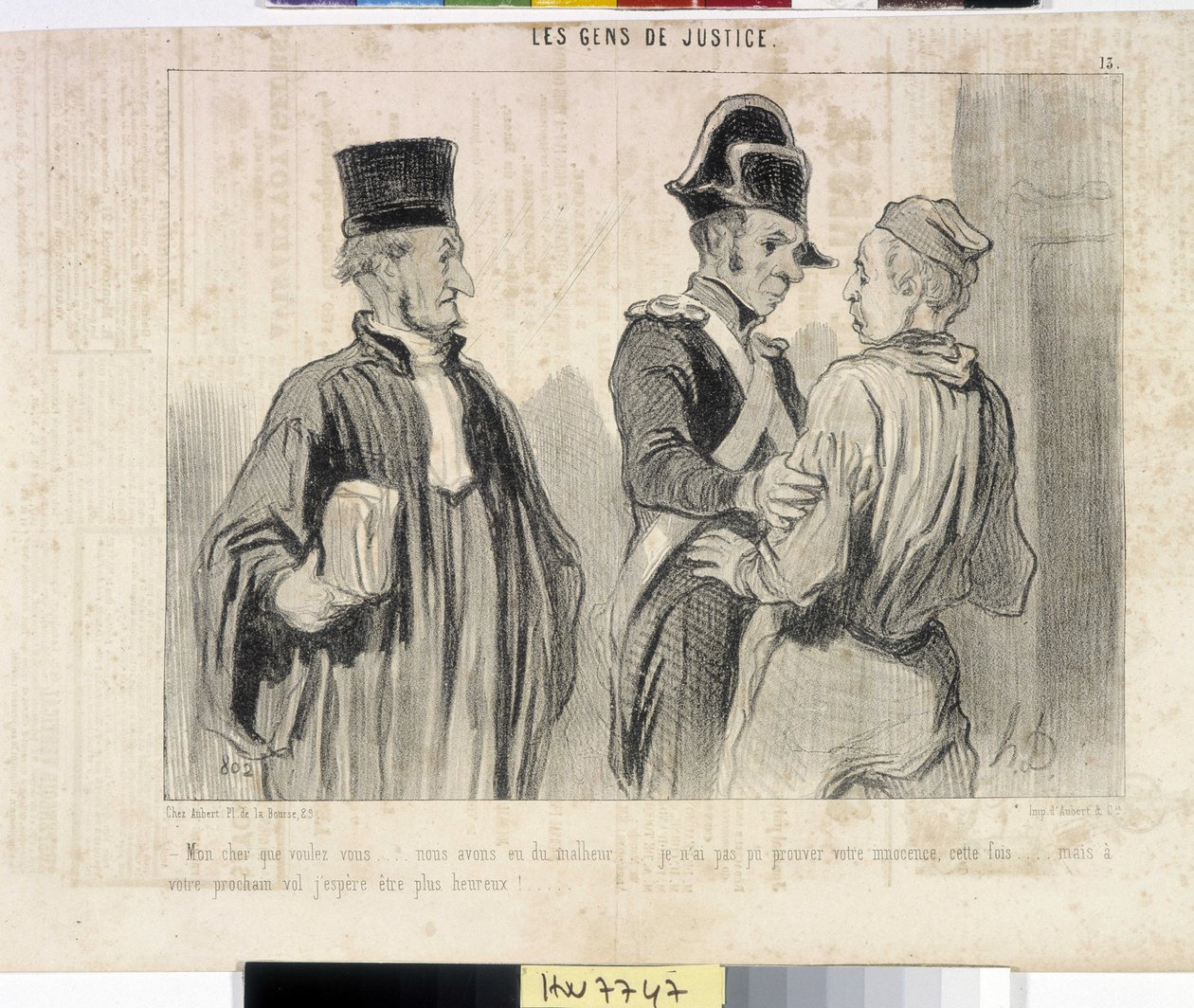 Umělecké dílo Honore Daumiera (1808-1879). Charivari pochází z roku 1845: Serie LES PEANS DE JUSTICE. "" -Můj drahý, co chceš... měli jsme smůlu... Tentokrát jsem nemohl dokázat tvou nevinu... ale doufám, že tvůj příští let budu šťastnější.""""" výňatek z od Honoré Daumier