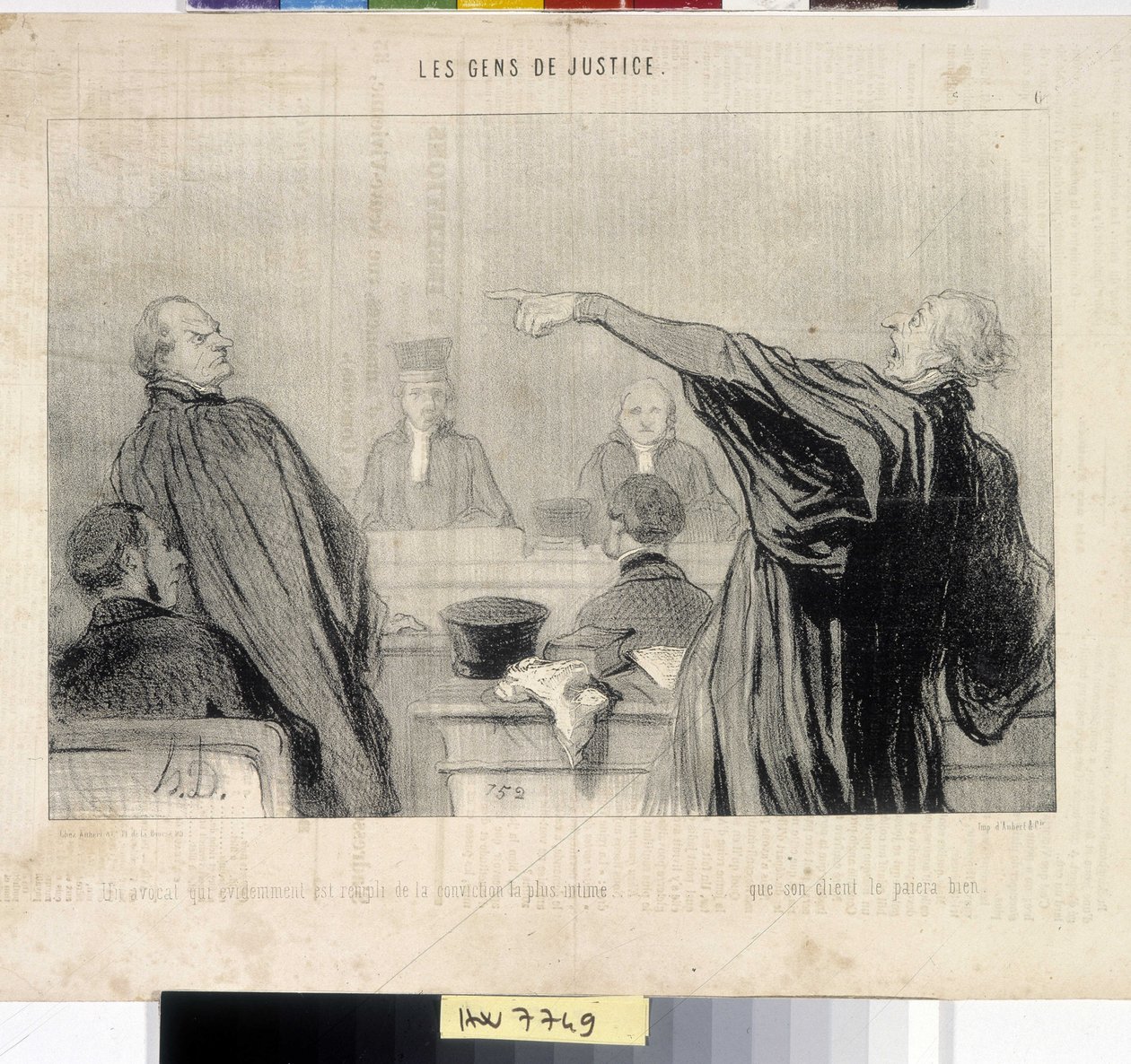 Umělecké dílo Honore Daumiera (1808-1879). Charivari pochází z roku 1845: Serie LES PEANS DE JUSTICE. „Právník, který je zjevně naplněn tím nejintimnějším přesvědčením... že mu jeho klient dobře zaplatí“““ MUSEE DES BEAUX ARTS - PALAIS LONGCHAMP, MARSEILLE od Honoré Daumier