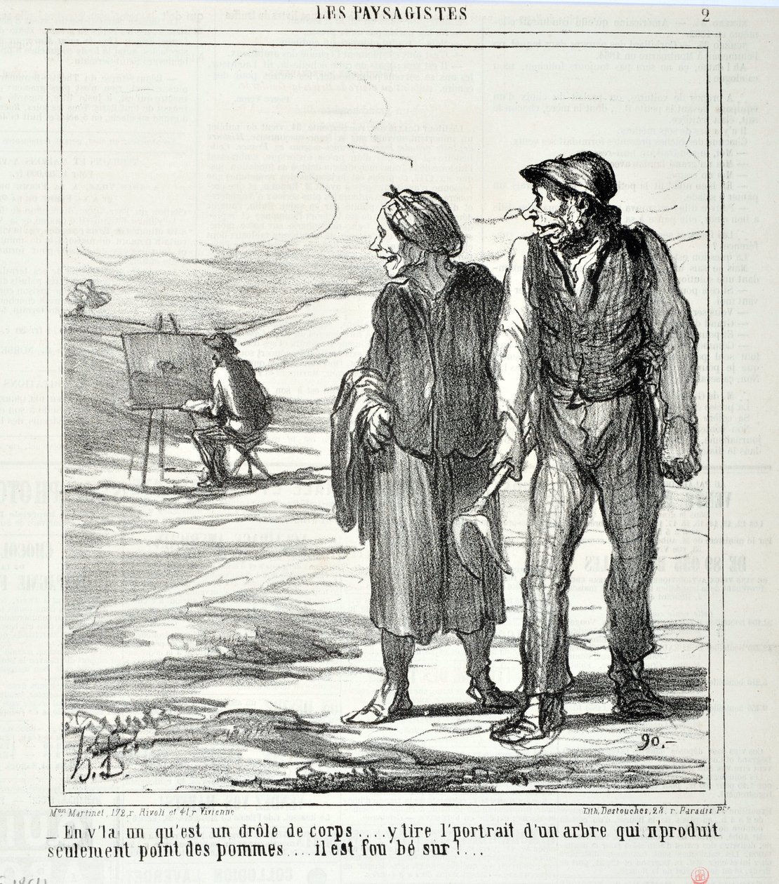 Umělecké dílo Honore Daumiera (1808-1879). Charivari pochází z roku 1864: Serie LES LANDSAGISTS “” - V tomhle, to je legrační tělo... kreslí portrét stromu, který neplodí jen jablka... je blázen do!...” MUZEUM VÝTVARNÉHO UMĚNÍ - PALACE LONGCHAMP, od Honoré Daumier