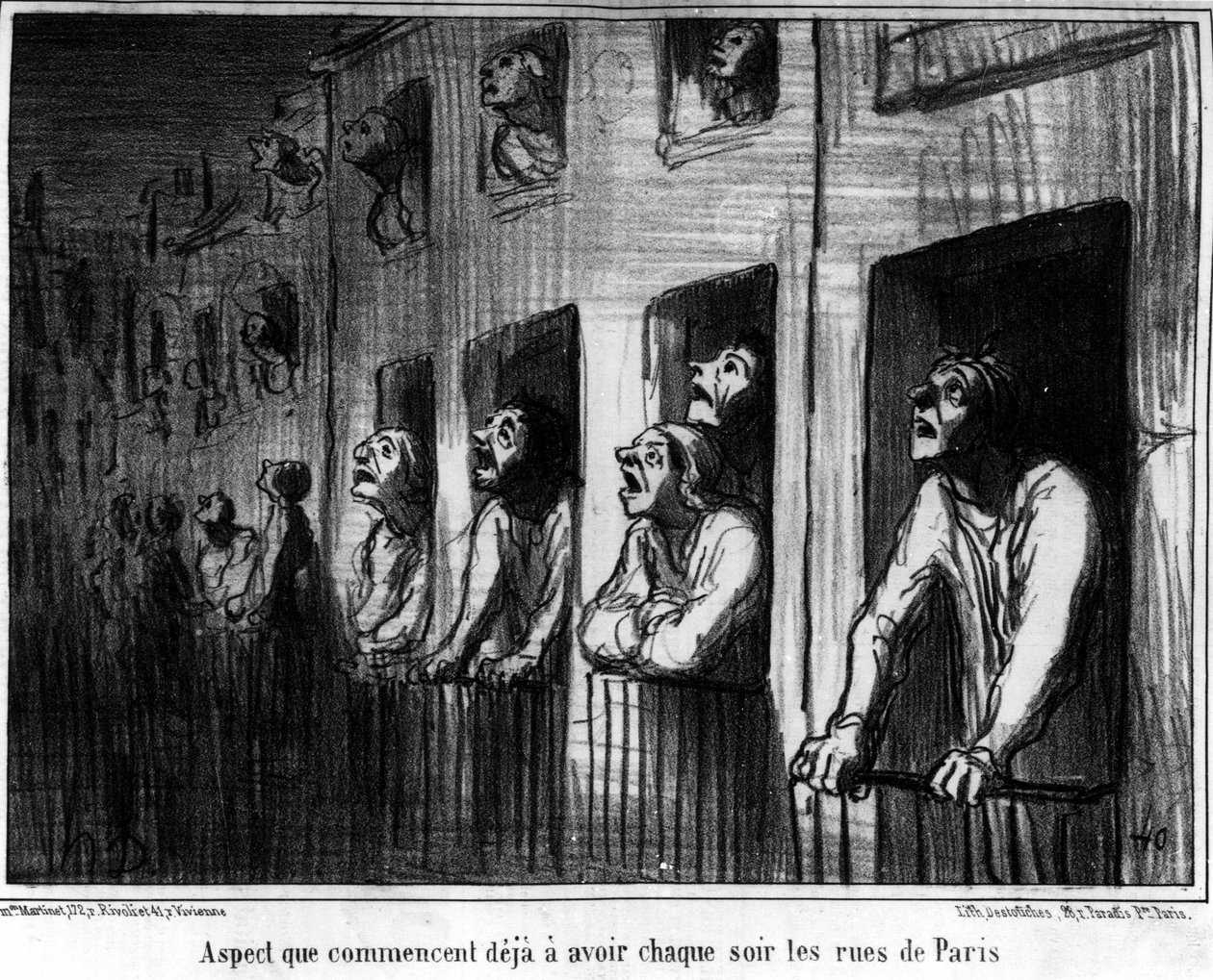Aspekt, který už pařížské ulice začínají mít každou noc, karikatura o kometě z roku 1857 od Honore Daumiera (1808-1879). "Serenáda" od Honoré Daumier