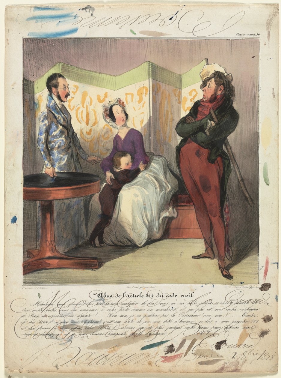 Caricaturana (deska 50): Porušení článku 24 občanského zákoníku od Honoré Daumier