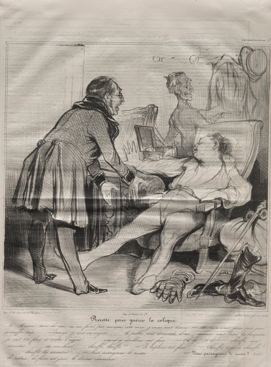 Caricaturana, deska 72: Recept na vyléčení koliky od Honoré Daumier