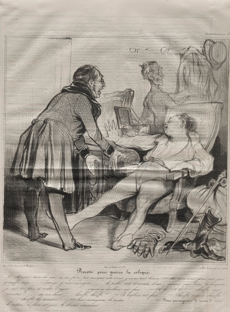 Caricaturana, deska 72: Recept na vyléčení koliky, 14. ledna 1838. od Honoré Daumier
